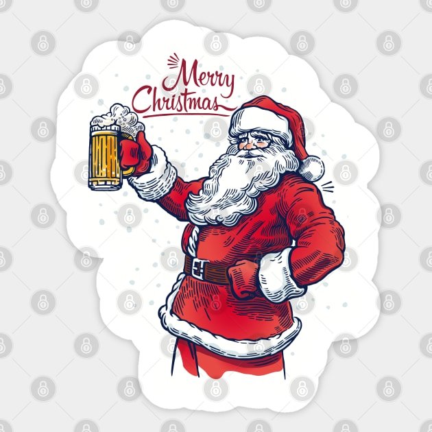 Merry Christmas One Beer Jar Santa Claus costume Sticker by GeekCastle